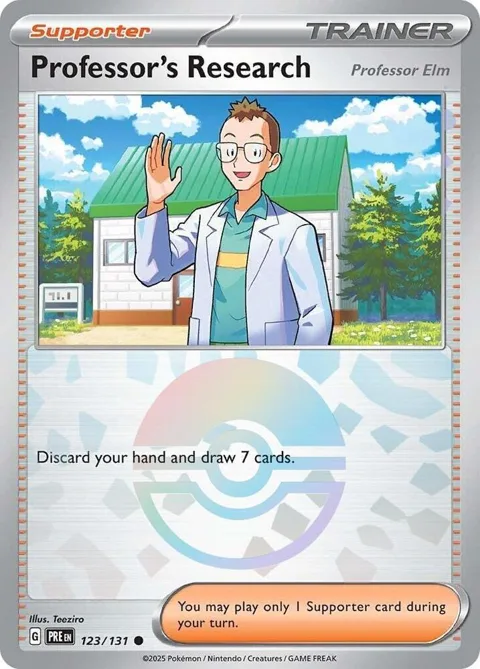 Professor's Research [Professor Elm] Poke Ball Pattern #123/131 Holofoil Pokémon card from Prismatic Evolutions