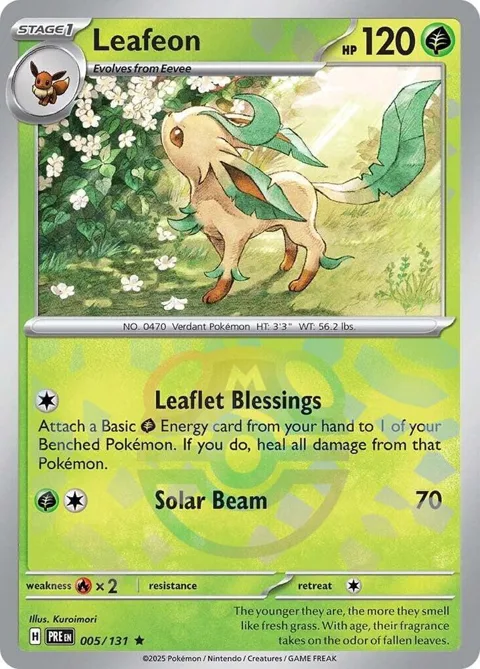 Leafeon Master Ball Pattern #005/131 Holofoil Pokémon card from Prismatic Evolutions