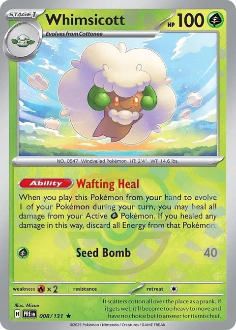 Whimsicott Master Ball Pattern #008/131 Holofoil Pokémon card from Prismatic Evolutions