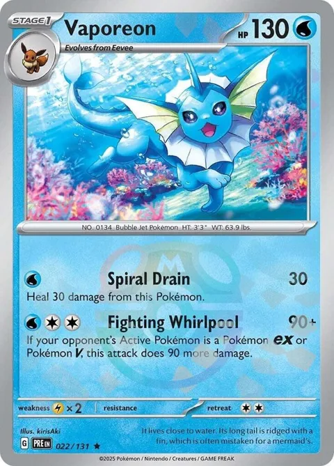 Vaporeon Master Ball Pattern #022/131 Holofoil Pokémon card from Prismatic Evolutions