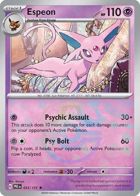 Espeon Master Ball Pattern #033/131 Holofoil Pokémon card from Prismatic Evolutions