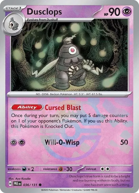 Dusclops Master Ball Pattern #036/131 Holofoil Pokémon card from Prismatic Evolutions