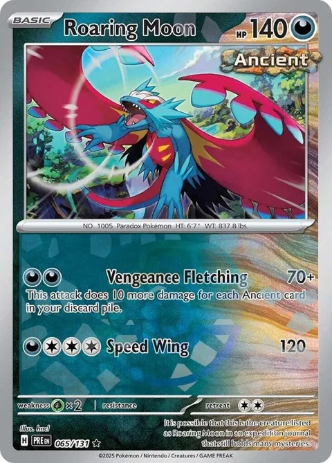 Roaring Moon Master Ball Pattern #065/131 Holofoil Pokémon card from Prismatic Evolutions
