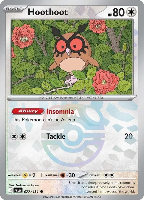Hoothoot Master Ball Pattern #077/131 Holofoil Pokémon card from Prismatic Evolutions
