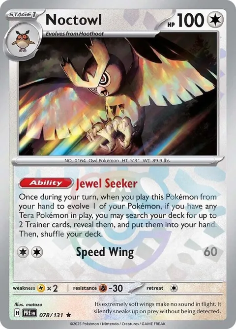 Noctowl Master Ball Pattern #078/131 Holofoil Pokémon card from Prismatic Evolutions