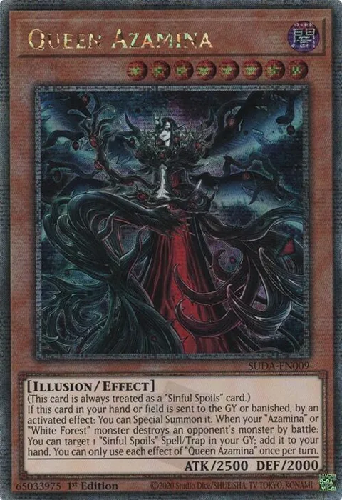 Queen Azamina Quarter Century Secret Rare SUDA-EN009 Yu-Gi-Oh card from Supreme Darkness
