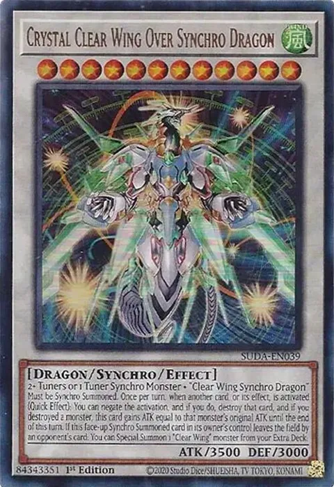 Crystal Clear Wing Over Synchro Dragon SUDA-EN039 Yu-Gi-Oh card from Supreme Darkness