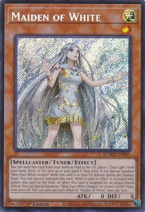 Maiden of White Secret Rare SDWD-EN041 1st Edition Yu-Gi-Oh card from Structure Deck: Blue-Eyes White Destiny