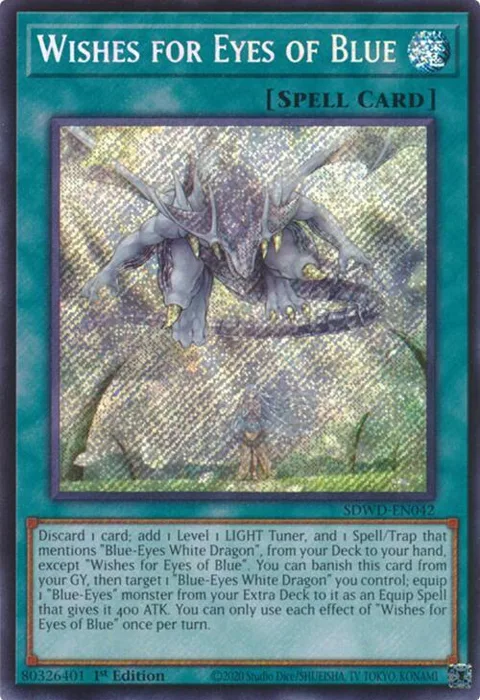 Wishes for Eyes of Blue Secret Rare SDWD-EN042 Unlimited Yu-Gi-Oh card from Structure Deck: Blue-Eyes White Destiny