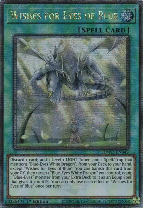 Wishes for Eyes of Blue Quarter Century Secret Rare SDWD-EN042 Unlimited Yu-Gi-Oh card from Structure Deck: Blue-Eyes White Destiny