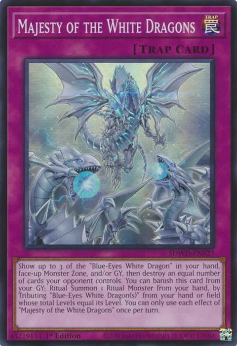 Majesty of the White Dragons SDWD-EN027 Yu-Gi-Oh card from Structure Deck: Blue-Eyes White Destiny