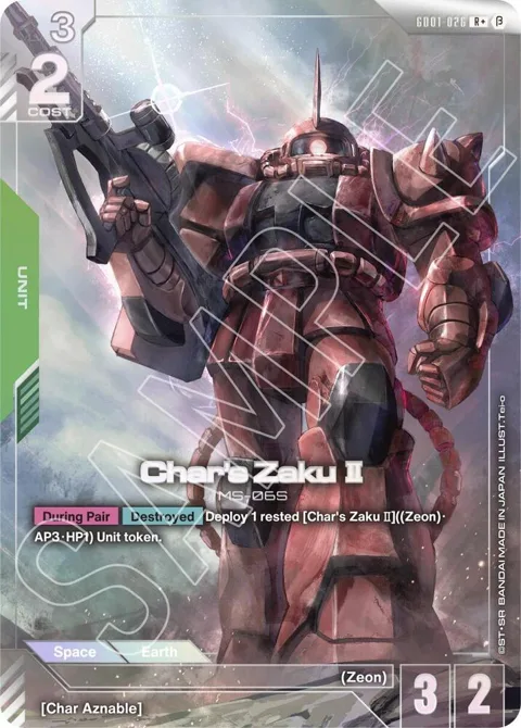 Char's Zaku II R+ GD01-026 Gundam card from Edition Beta
