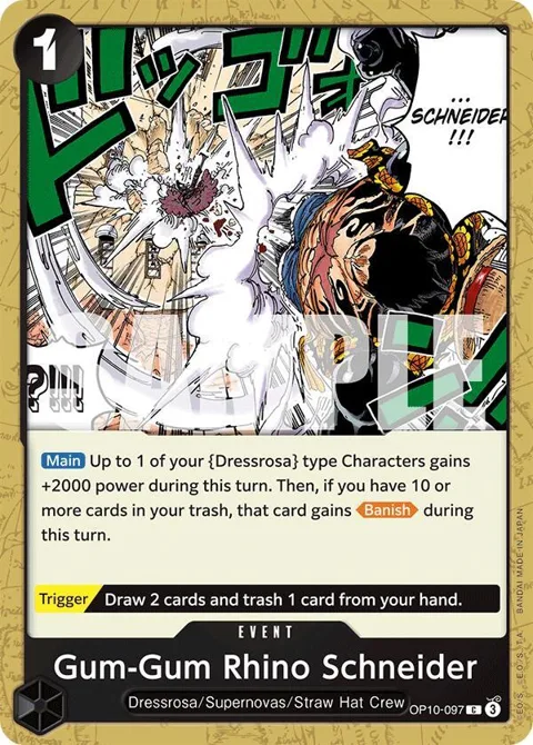 Gum-Gum Rhino Schneider OP10-097 One Piece card from Royal Blood