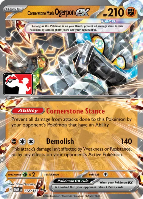 Cornerstone Mask Ogerpon ex #112/167 Holofoil Pokémon card from Prize Pack Series Cards