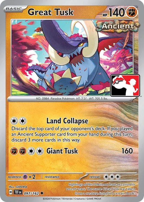 Great Tusk #097/162 Pokémon card from Prize Pack Series Cards