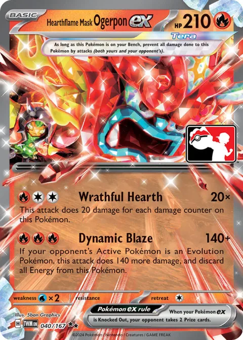 Hearthflame Mask Ogerpon ex #040/167 Holofoil Pokémon card from Prize Pack Series Cards