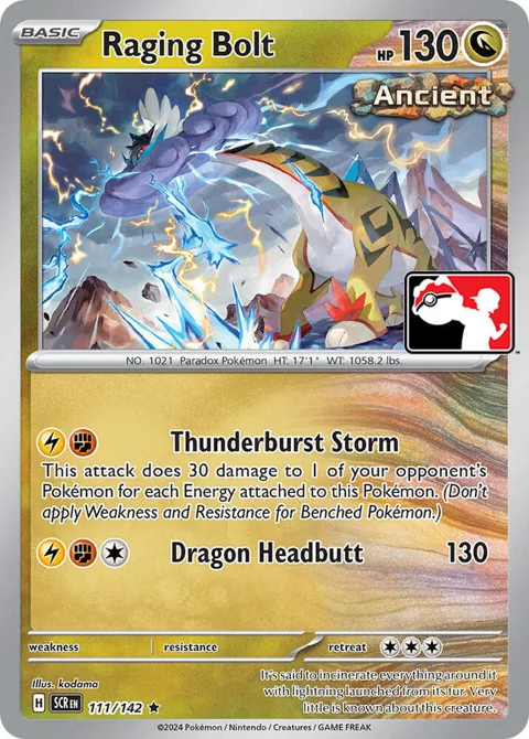 Raging Bolt #111/142 Pokémon card from Prize Pack Series Cards