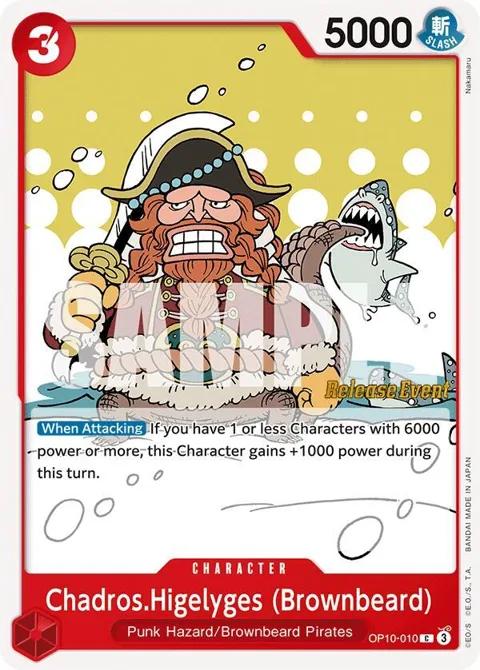 Chadros.Higelyges Brownbeard OP10-010 Pre-Release One Piece card from Royal Blood Release Event Cards