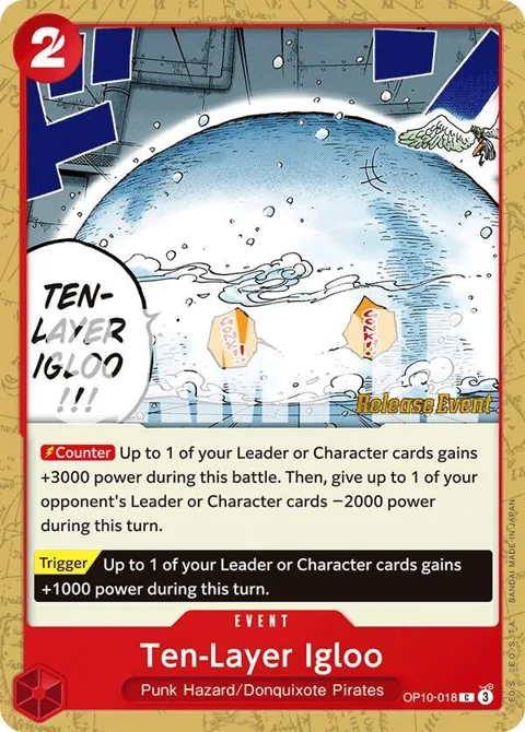 Ten-Layer Igloo OP10-018 Pre-Release One Piece card from Royal Blood Release Event Cards