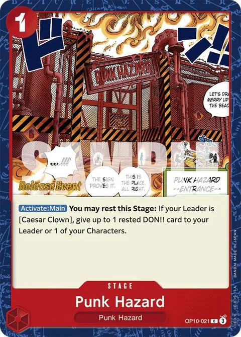 Punk Hazard OP10-021 Pre-Release One Piece card from Royal Blood Release Event Cards