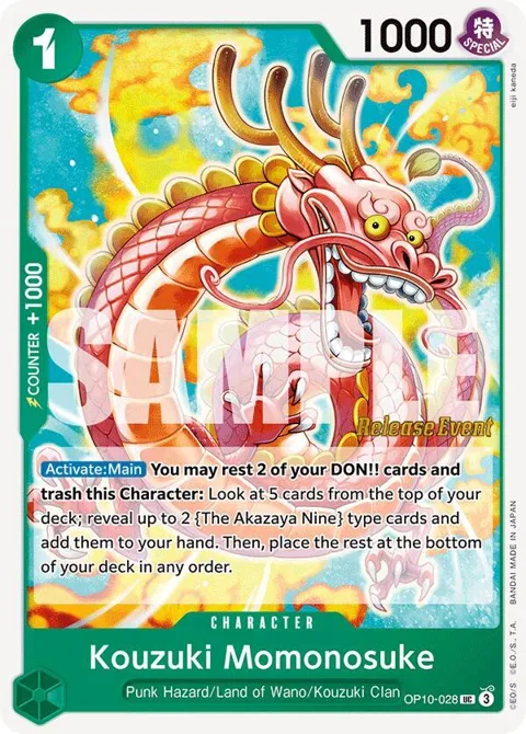 Kouzuki Momonosuke OP10-028 Pre-Release One Piece card from Royal Blood Release Event Cards