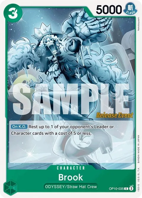 Brook OP10-035 Pre-Release One Piece card from Royal Blood Release Event Cards