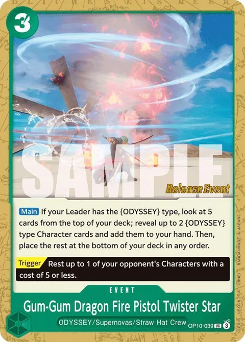 Gum-Gum Dragon Fire Pistol Twister Star OP10-039 Pre-Release One Piece card from Royal Blood Release Event Cards