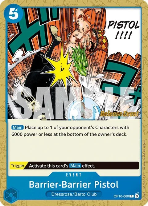 Barrier-Barrier Pistol OP10-060 Pre-Release One Piece card from Royal Blood Release Event Cards