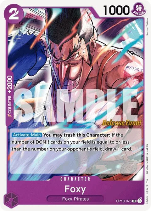 Foxy OP10-075 Pre-Release One Piece card from Royal Blood Release Event Cards