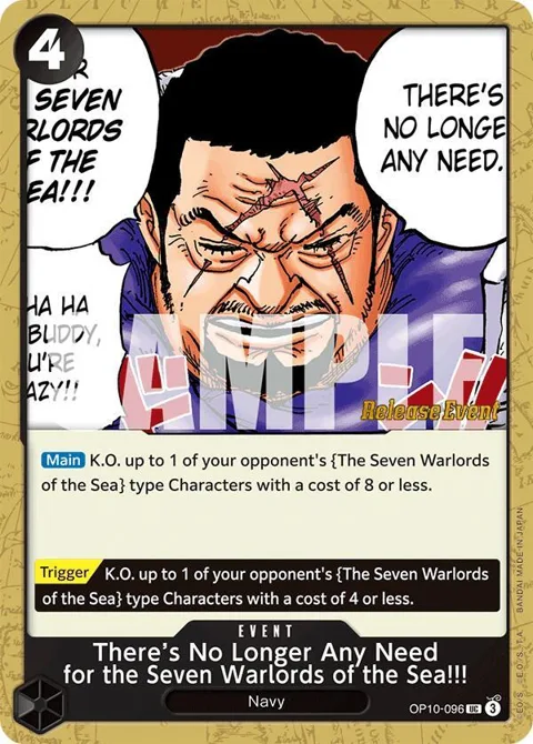 There's No Longer Any Need for the Seven Warlords of the Sea!!! OP10-096 Pre-Release One Piece card from Royal Blood Release Event Cards