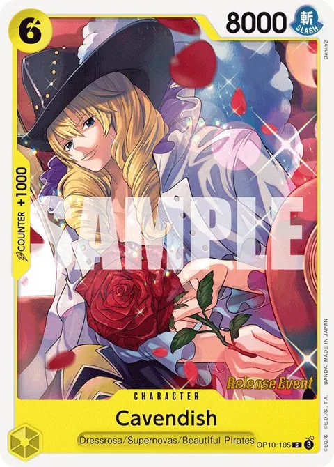 Cavendish OP10-105 Pre-Release One Piece card from Royal Blood Release Event Cards
