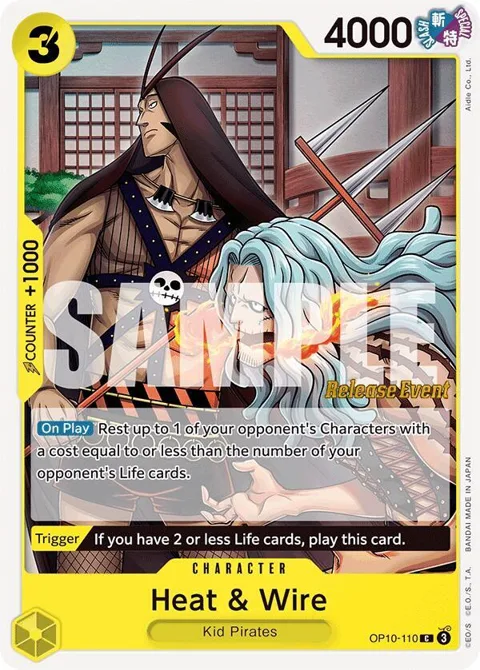 Heat & Wire OP10-110 Pre-Release One Piece card from Royal Blood Release Event Cards