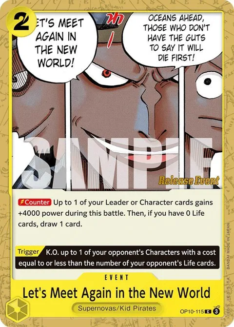 Let's Meet Again in the New World OP10-115 Pre-Release One Piece card from Royal Blood Release Event Cards
