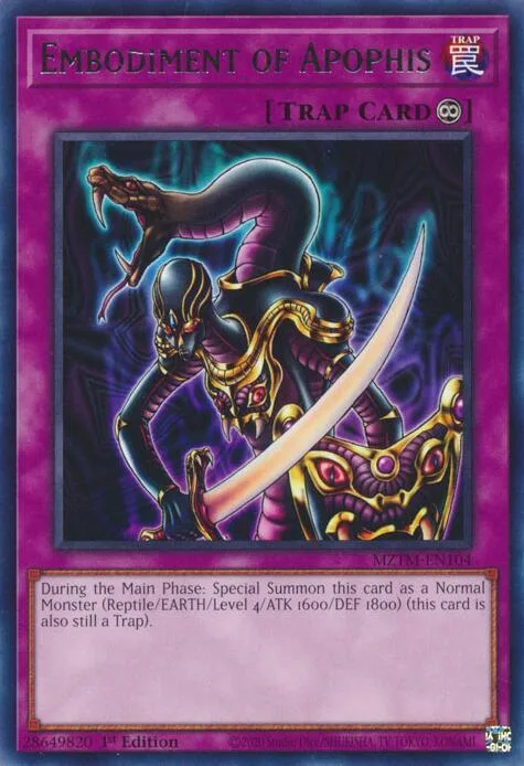 Embodiment of Apophis MZTM-EN104 Yu-Gi-Oh card from Maze of the Master
