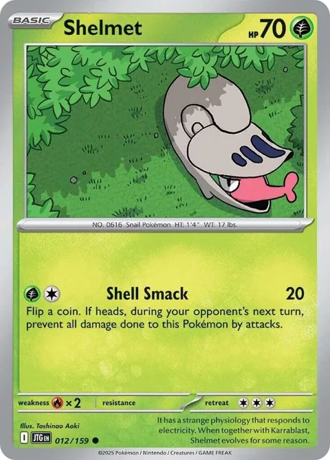 Shelmet #012/159 Reverse Holofoil Pokémon card from Journey Together