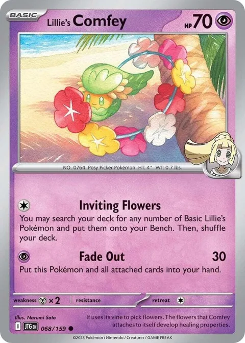 Lillie's Comfey #068/159 Reverse Holofoil Pokémon card from Journey Together