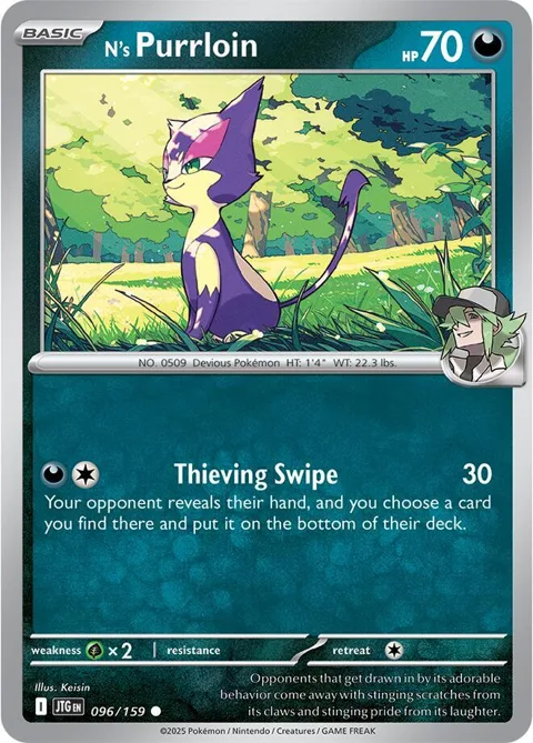 N's Purrloin #096/159 Pokémon card from Journey Together