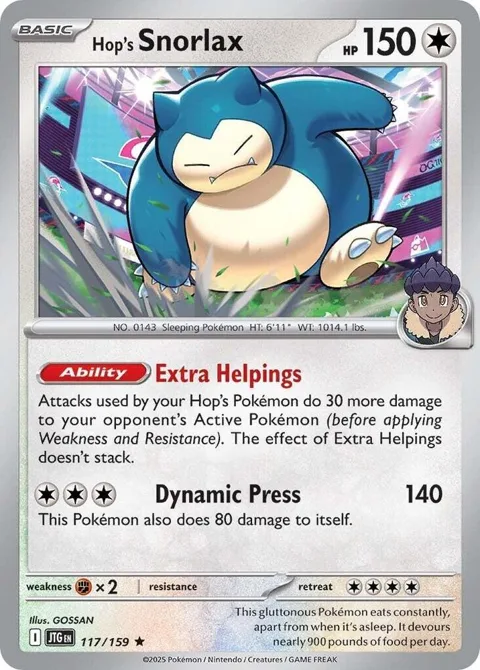 Hop's Snorlax #117/159 Reverse Holofoil Pokémon card from Journey Together
