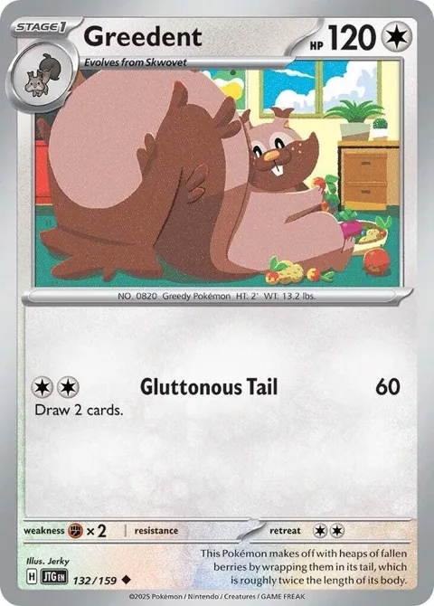 Greedent #132/159 Reverse Holofoil Pokémon card from Journey Together