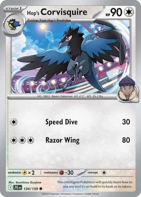 Hop's Corvisquire #134/159 Reverse Holofoil Pokémon card from Journey Together