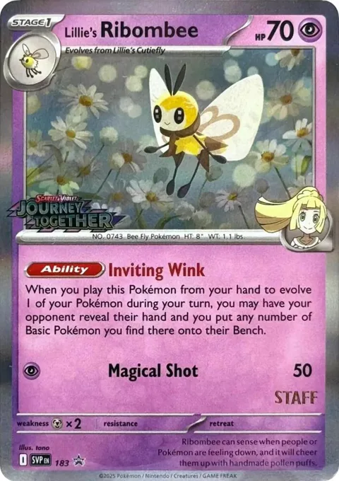 Lillie's Ribombee - 183 Prerelease [Staff] #183 Holofoil Pokémon card from Scarlet & Violet Promo Cards