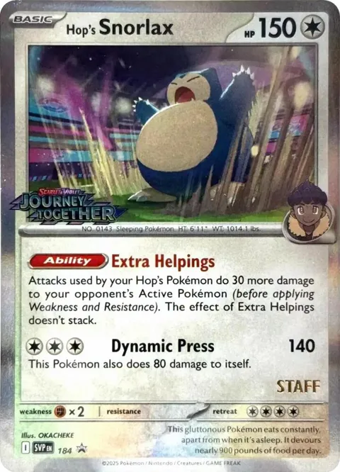 Hop's Snorlax - 184 Prerelease [Staff] #184 Holofoil Pokémon card from Scarlet & Violet Promo Cards