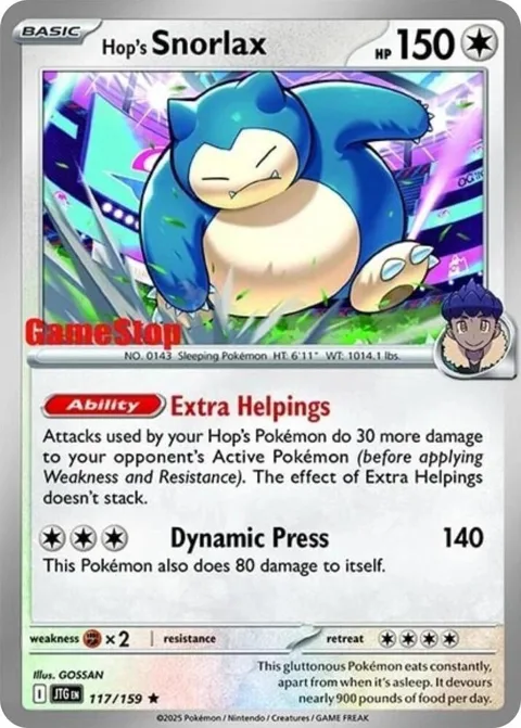 Hop's Snorlax - 117/159 GameStop Cosmos Holo #117/159 Holofoil Pokémon card from Miscellaneous Cards & Products