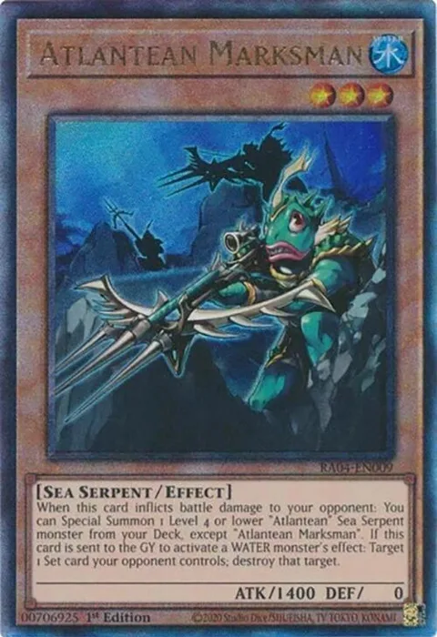 Atlantean Marksman Prismatic Ultimate Rare RA04-EN009 Yu-Gi-Oh card from Quarter Century Stampede