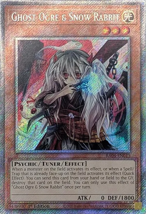 Ghost Ogre & Snow Rabbit Platinum Secret Rare RA04-EN015 Yu-Gi-Oh card from Quarter Century Stampede