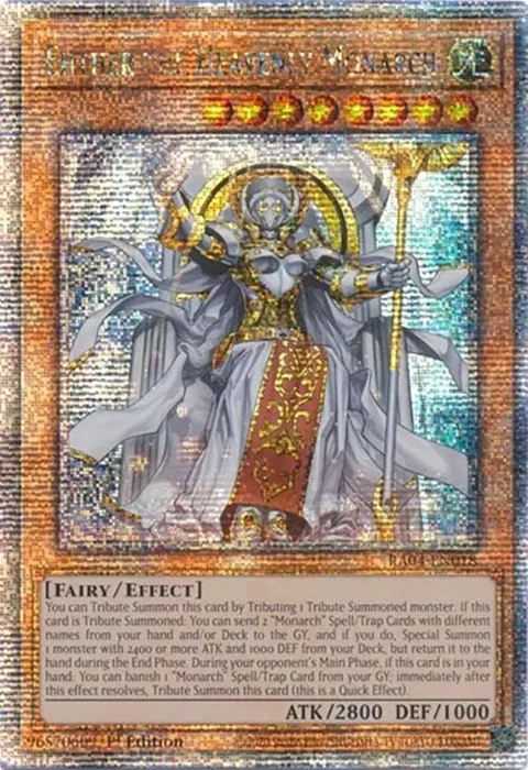 Ehther the Heavenly Monarch Quarter Century Secret Rare RA04-EN018 Yu-Gi-Oh card from Quarter Century Stampede