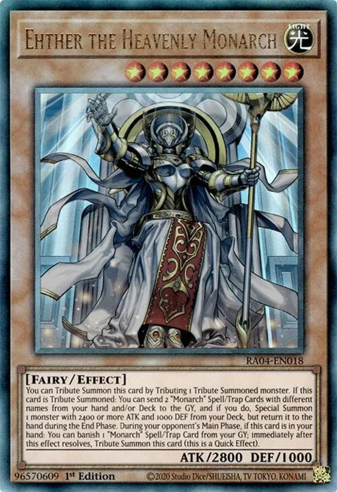 Ehther the Heavenly Monarch Prismatic Ultimate Rare RA04-EN018 Yu-Gi-Oh card from Quarter Century Stampede