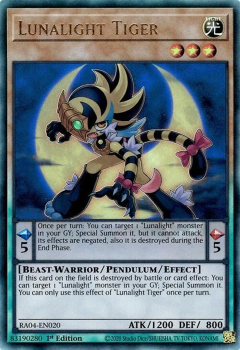 Lunalight Tiger Prismatic Ultimate Rare RA04-EN020 Yu-Gi-Oh card from Quarter Century Stampede