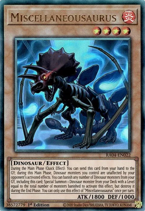 Miscellaneousaurus Prismatic Ultimate Rare RA04-EN022 Yu-Gi-Oh card from Quarter Century Stampede