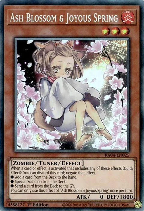 Ash Blossom & Joyous Spring Alt Art Prismatic Collector's Rare RA04-EN025 Yu-Gi-Oh card from Quarter Century Stampede